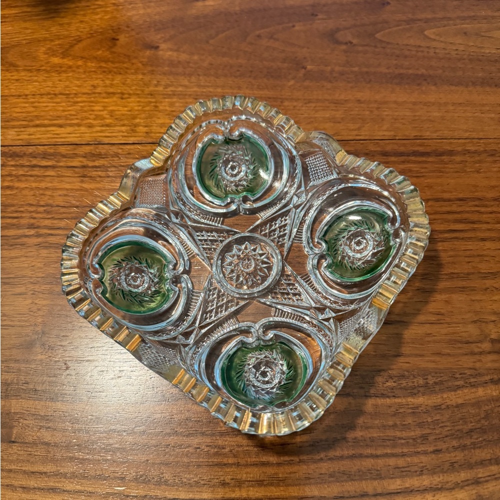 Antique U.S. Glass Spinning Star
EAPG Pattern Glass Square Bon-Bone-Green & Gold